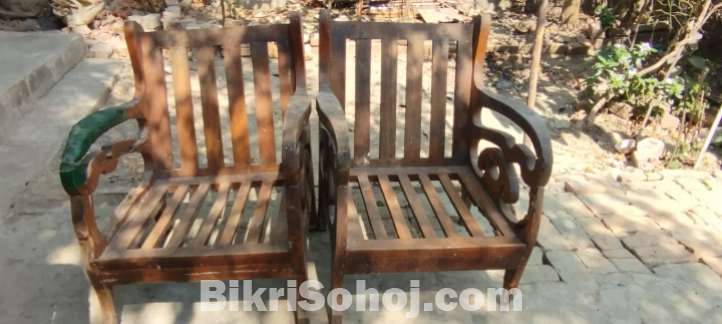 পুরাতন সেগুন কাঠের সোফা ‍সিঙ্গেল ২ পিস